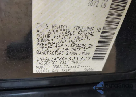 2016 Nissan Altima 2.5/2.5 S/2.5 Sl/2.5 Sr/2.5 Sv z USA, uszkodzony, nr VIN 1N4AL3AP8GN321327